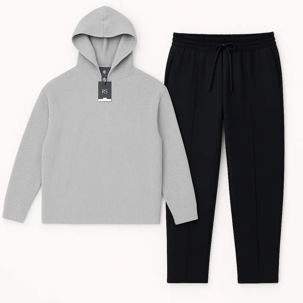 Heather Grey Knitted Hoodie Black Loose Fit Trouser Combo