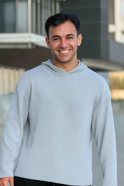 Heather Grey Knitted Hoodie