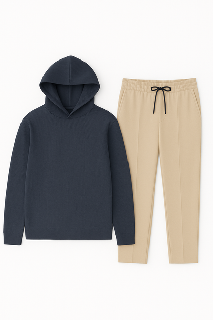 Nardo Grey Knitted Hoodie Beige Loose Fit Trouser Combo