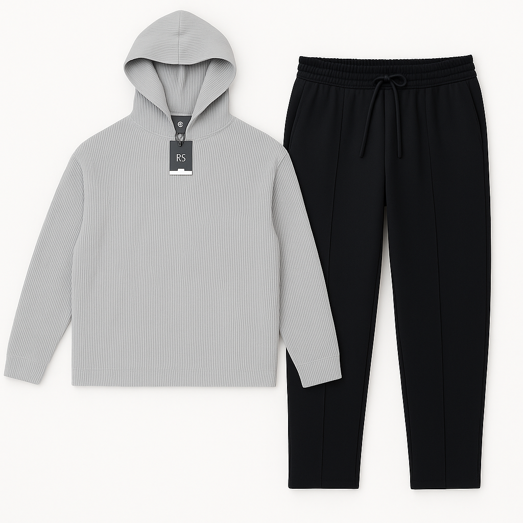 Heather Grey Knitted Hoodie Black Loose Fit Trouser Combo