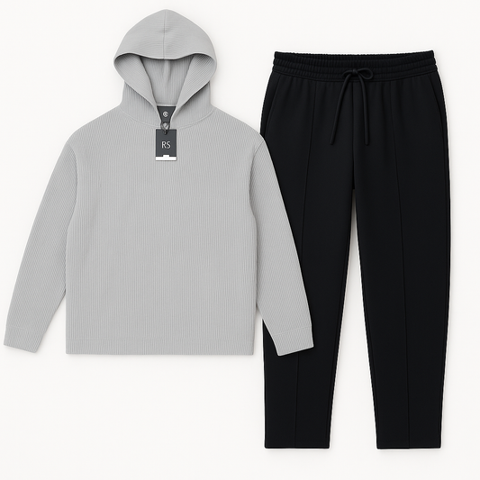Heather Grey Knitted Hoodie Black Loose Fit Trouser Combo