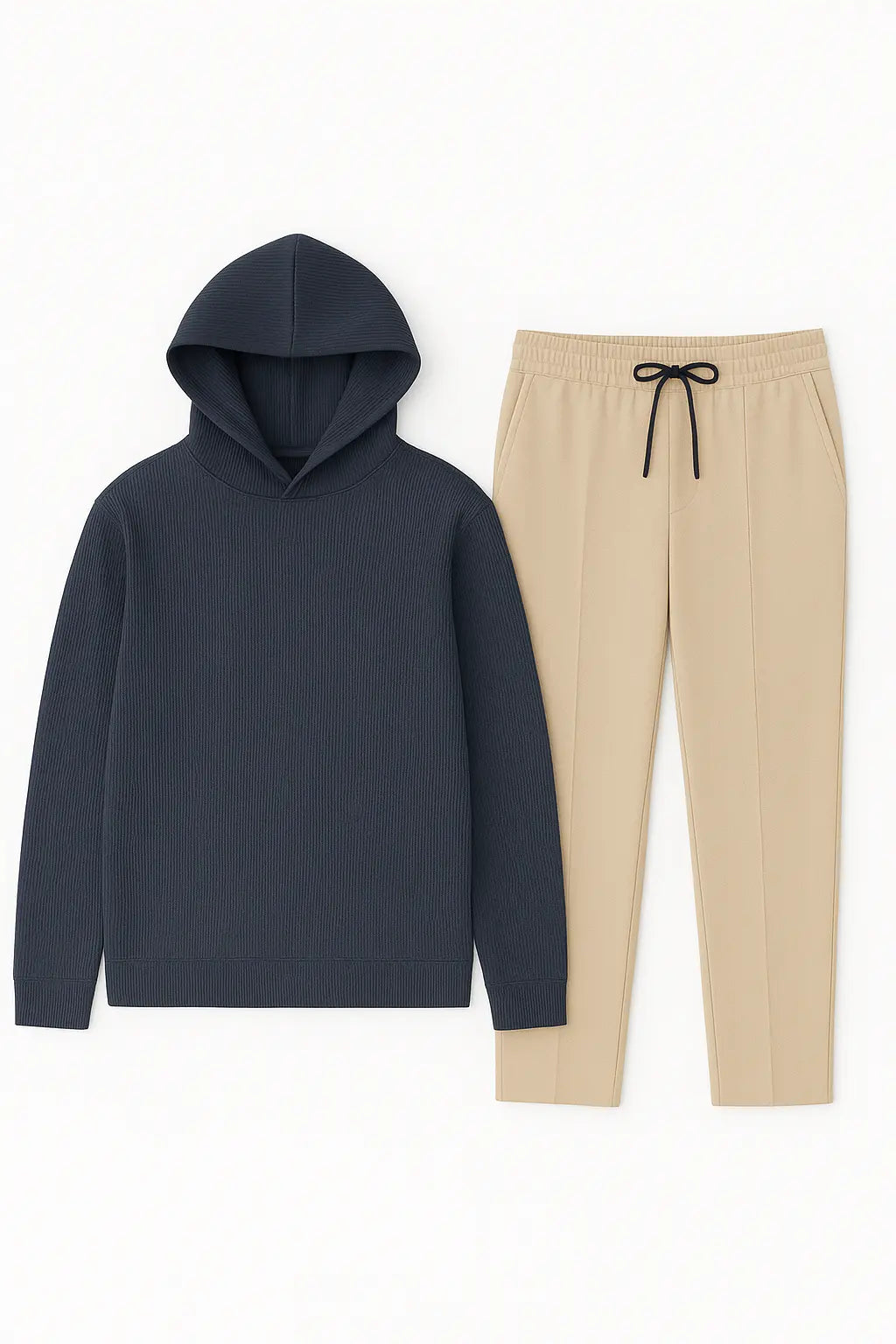 Nardo Grey Knitted Hoodie Beige Loose Fit Trouser Combo