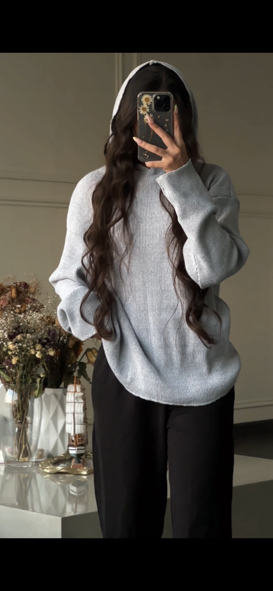 Heather Grey Knitted Hoodie